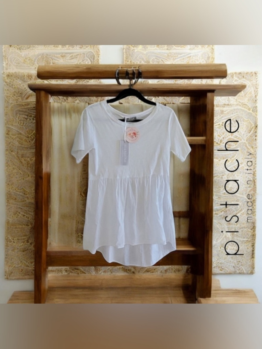 White Cotton Short Sleeve Top Small by  Pistache Made in Italy